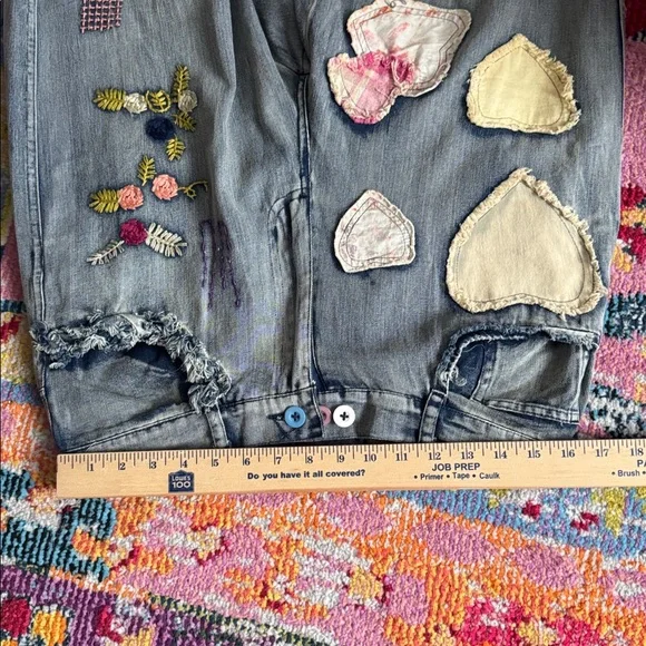 Blue Velvet lightweight patchwork heart embroidered jeans medium nwt - Picture 11 of 13